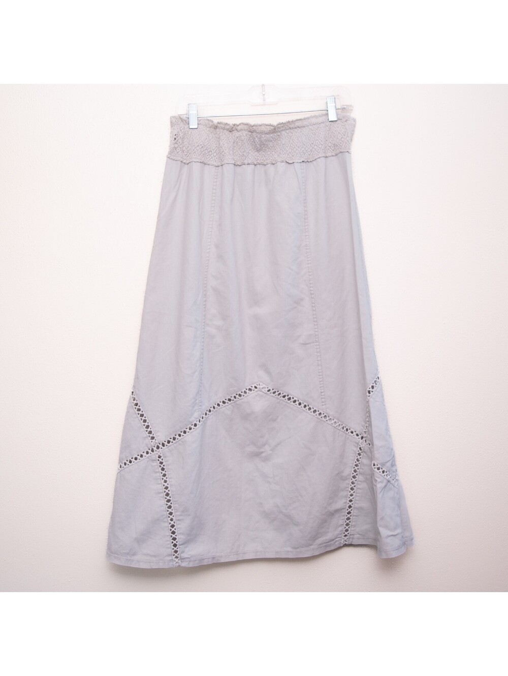 Nurture Linen Cotton Maxi Skirt Crochet Trim Boho Cottagecore Coastal Medium
